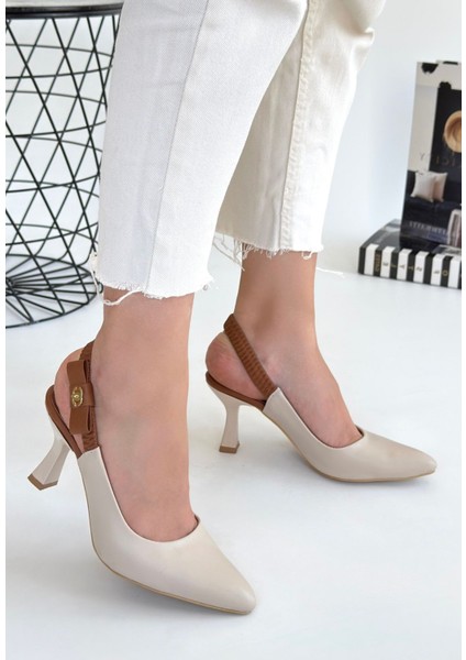 Toran Bej Cilt Topuklu Ayakkabı - Lisinya