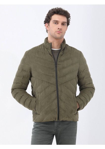 Açık Haki Regular Fit Dik Yaka Casual Dokuma Mont