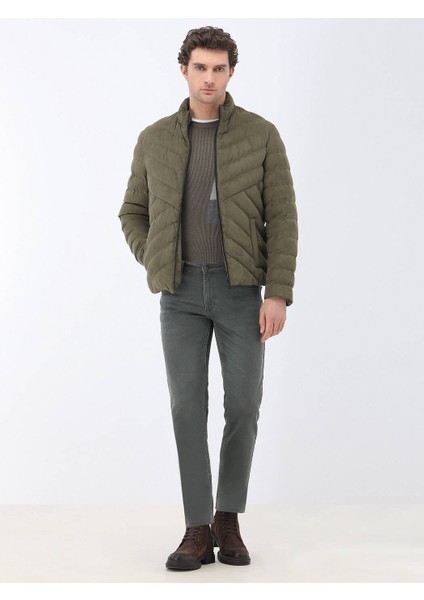 Açık Haki Regular Fit Dik Yaka Casual Dokuma Mont