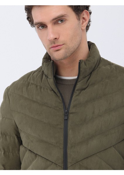 Açık Haki Regular Fit Dik Yaka Casual Dokuma Mont