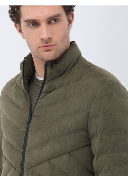 Açık Haki Regular Fit Dik Yaka Casual Dokuma Mont