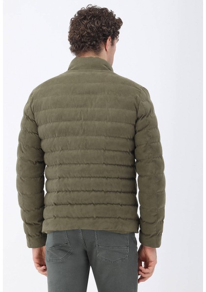 Açık Haki Regular Fit Dik Yaka Casual Dokuma Mont