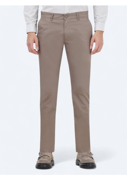 Vizon Düz Dokuma Slim Fit Casual Pamuk Karışımlı Pantolon