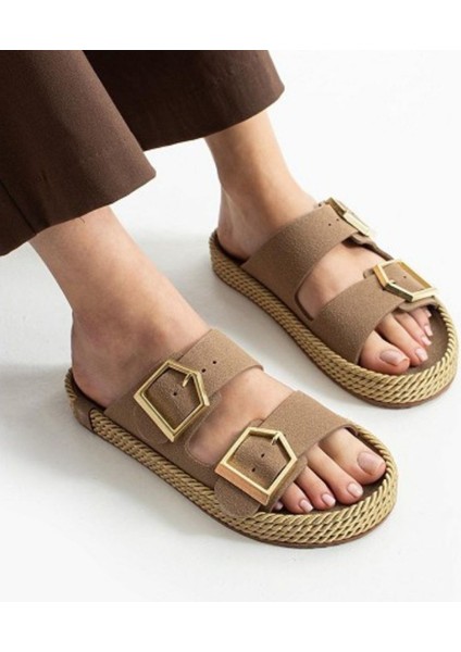 Loera Vizon Nubuk Çift Tokalı Terlik - Lisinya modelleri