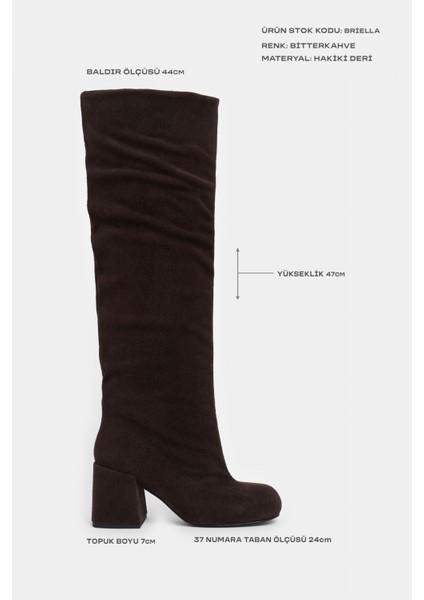 Briella Bitter Kahve Hakiki Süet Kalın Topuk Küt Burun Kadın Çizme modelleri