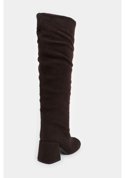 Briella Bitter Kahve Hakiki Süet Kalın Topuk Küt Burun Kadın Çizme indirimleri