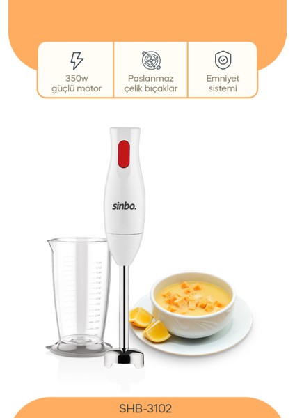 El Blenderi, 350 W, Beyaz Renk, Kullanışlı ve Şık Tasarım