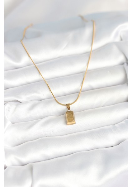 316L Çelik Gold Renk Mini Külçe Altın Model Kolye - Lisinya