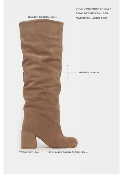 Briella Desert Koyu Bej Hakiki Süet Kalın Topuk Küt Burun Kadın Çizme modelleri