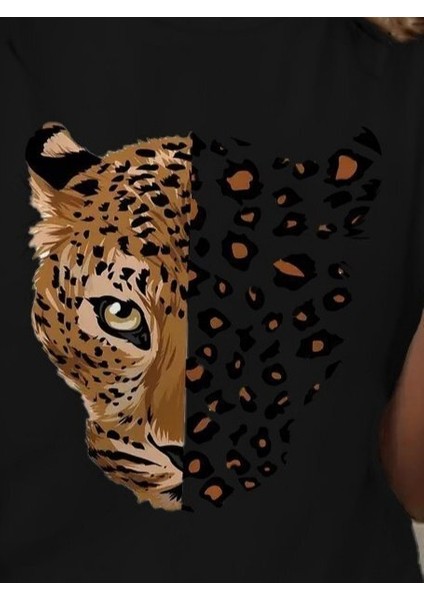 Kadın Kısa Kollu Bisiklet Yaka Desenli Viskon Bluz