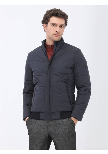 Antrasit Regular Fit Dik Yaka Casual Dokuma Mont