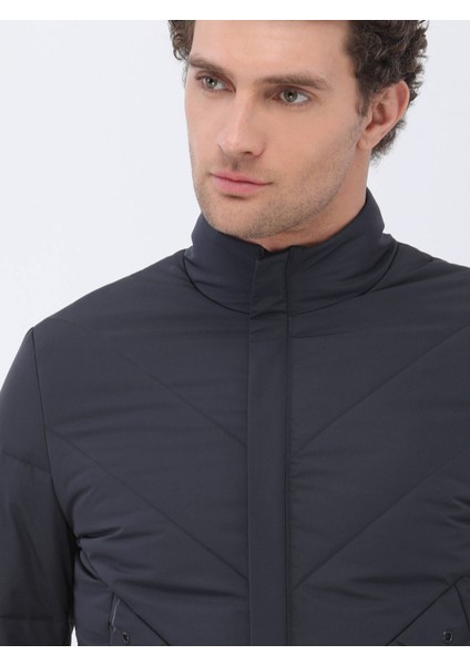 Antrasit Regular Fit Dik Yaka Casual Dokuma Mont