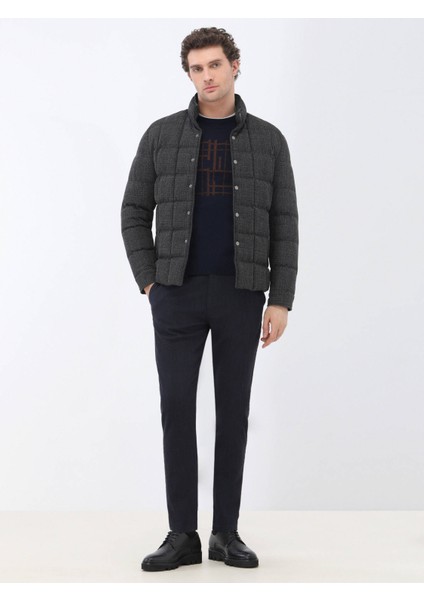 Antrasit Regular Fit Dik Yaka Casual Dokuma Mont