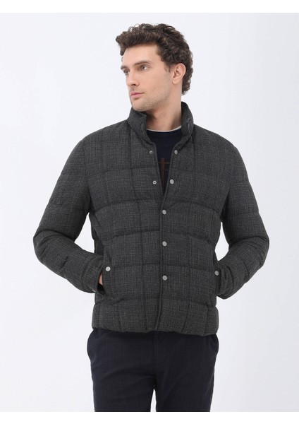 Antrasit Regular Fit Dik Yaka Casual Dokuma Mont