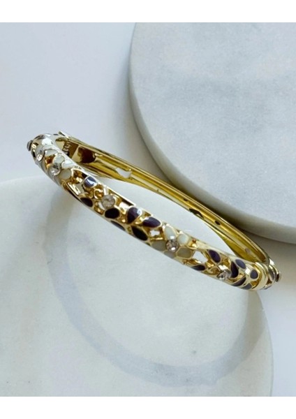 Mineli Taşlı Çiçek Detaylı Mor Kelepçe Bileklik fiyatları