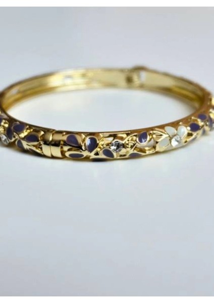 Mineli Taşlı Çiçek Detaylı Mor Kelepçe Bileklik modelleri