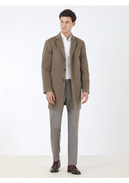 Açık Kahve Regular Fit Kelebek Yaka Klasik Dokuma Palto
