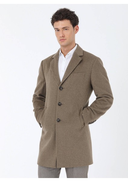 Açık Kahve Regular Fit Kelebek Yaka Klasik Dokuma Palto