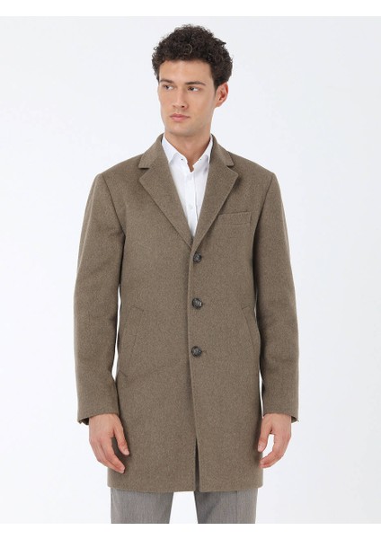 Açık Kahve Regular Fit Kelebek Yaka Klasik Dokuma Palto