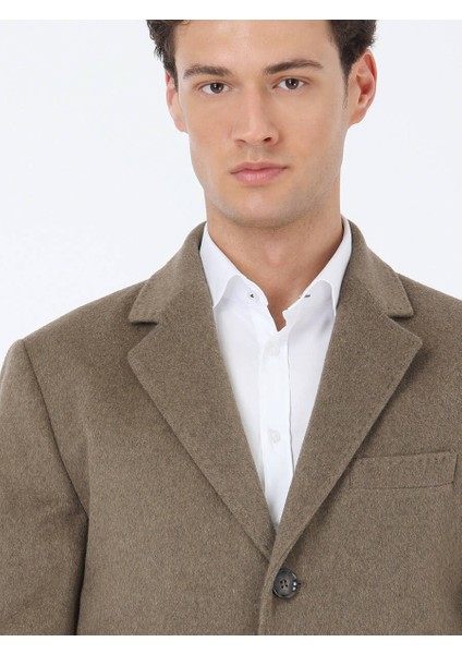 Açık Kahve Regular Fit Kelebek Yaka Klasik Dokuma Palto