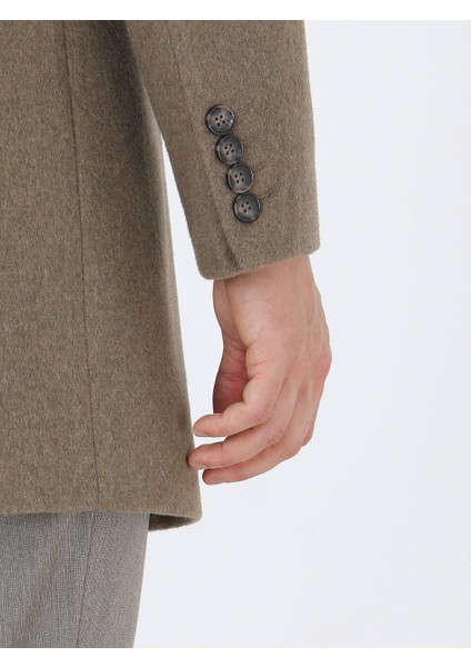 Açık Kahve Regular Fit Kelebek Yaka Klasik Dokuma Palto