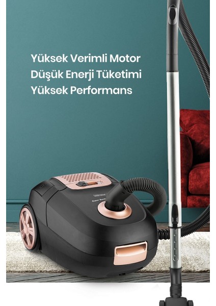 Yüksek Kapasiteli Toz Torbalı Hız Ayarlı Elektrikli Süpürge, Siyah Gold