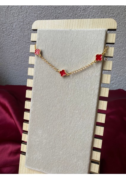 Kararmaz Çelik Kırmızı Yonca Gold Bileklik modelleri