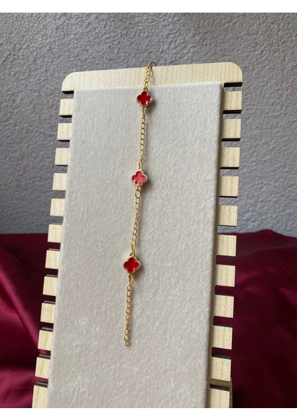 Kararmaz Çelik Kırmızı Yonca Gold Bileklik