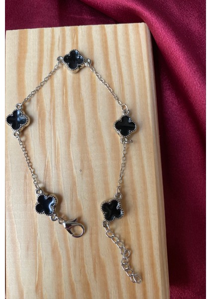 Kararmaz Çelik Siyah Yonca Gümüş Bileklik indirimleri