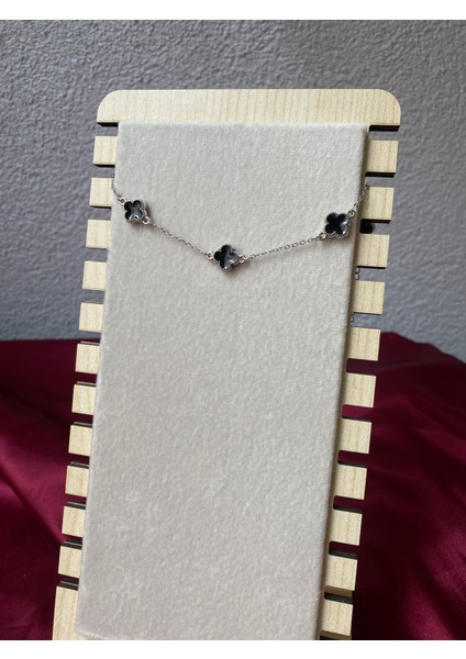 Kararmaz Çelik Siyah Yonca Gümüş Bileklik