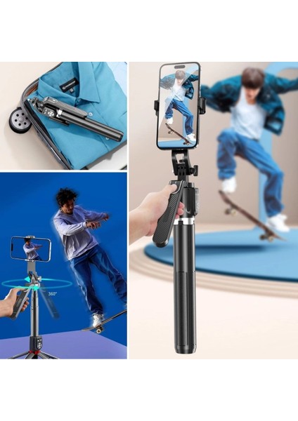 Kumandalı 360 Derece Dönebilen Cep Telefonu ve Kamera Tripodu 2.2m Uzayabilen Selfie Çubuğu ( Lisinya )