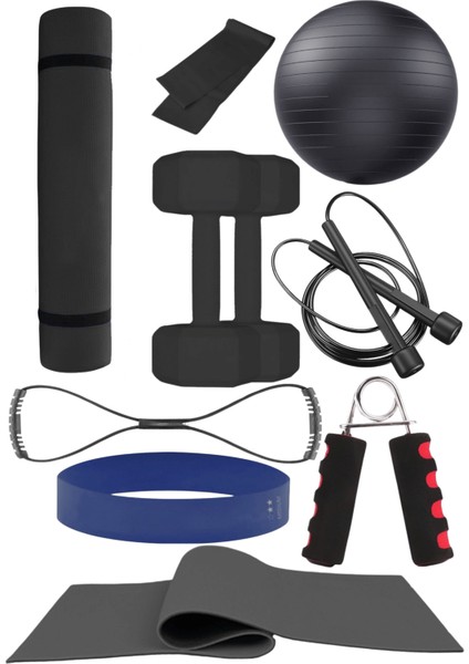 9 Parçalı Pilates ve Fitness Seti – Pilates Minderi, Dambıl, Squat Band ve Daha Fazlası!