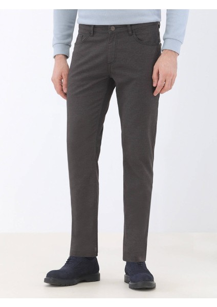 Kahverengi Dokuma Slim Fit Casual Pamuk Karışımlı Pantolon