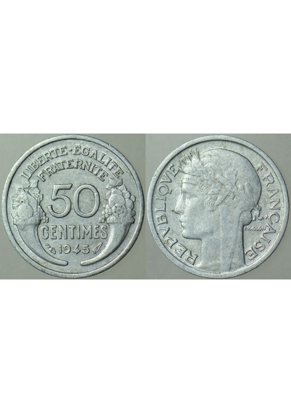 Fransa 50 Centımes 1945 Ikinci Dünya Savaşı Dönemi.