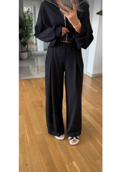 Kadın Siyah Geniş Paçalı Pantolon Kemerli Ceket Model Takı fiyatları