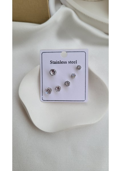 Çelik Çoklu Taşlı Küpe Seti fiyatları