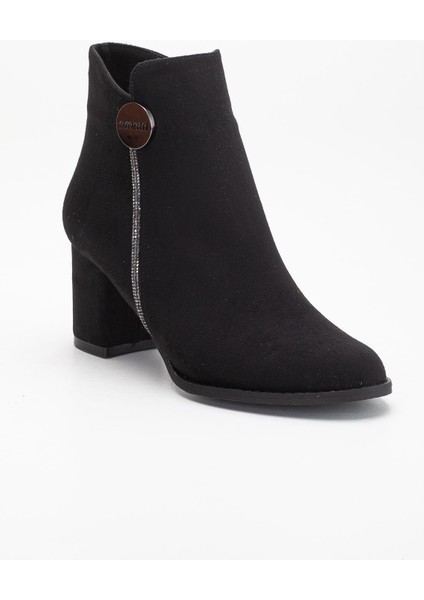 Siyah Kadın Topuklu Bot Süet Taş Detaylı Yuvarlak Burun fırsatları