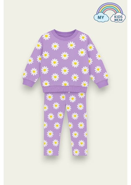 Kız Çocuk Desenli Ikili Takım (Sweatshirt + Tayt) 2-8 Yaş 12071