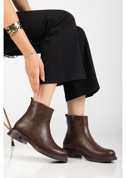 Kadın Bot Kahve Suni Deri Kauçuk Taban Yüzüdüz fiyatları