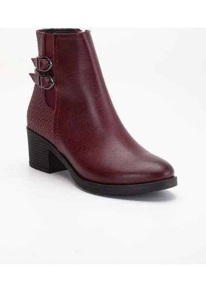 Bordo Kadın Topuklu Bot Hasır Detaylı Suni Deri Tokalı fırsatları