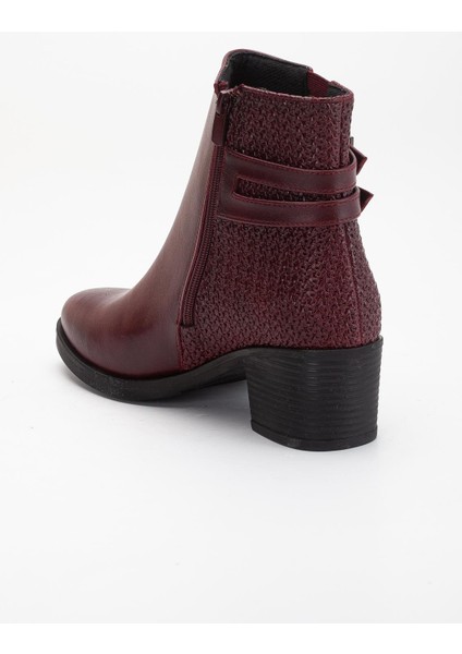 Bordo Kadın Topuklu Bot Hasır Detaylı Suni Deri Tokalı indirimleri