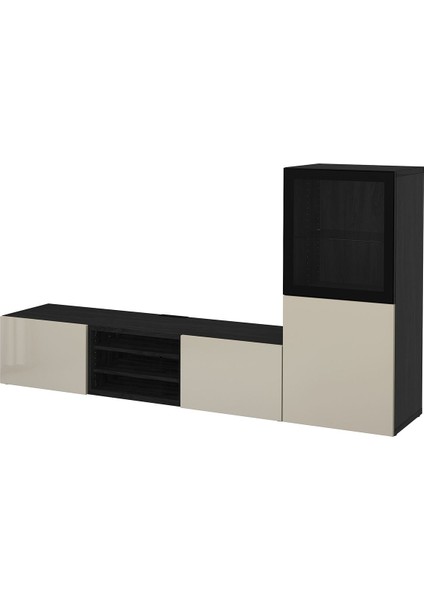 Tv Ünitesi, Venge-Parlak Cila-Bej-Şeffaf Cam, 240X42X129 Cm, Selsvıken/glassvık, Çıt Çıt Raylı