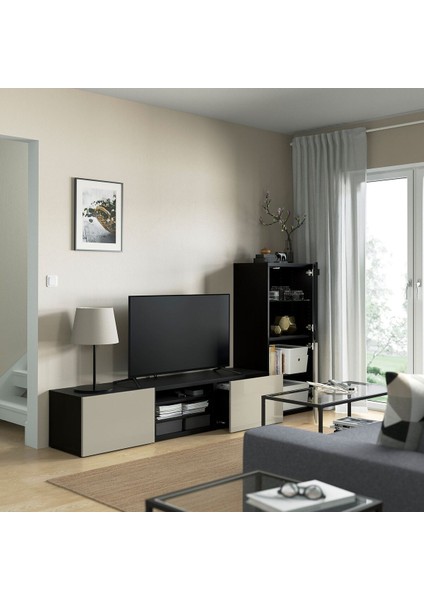 Tv Ünitesi, Venge-Parlak Cila-Bej-Şeffaf Cam, 240X42X129 Cm, Selsvıken/glassvık, Çıt Çıt Raylı fiyatları