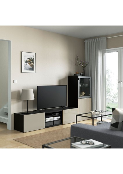 Tv Ünitesi, Venge-Parlak Cila-Bej-Şeffaf Cam, 240X42X129 Cm, Selsvıken/glassvık, Çıt Çıt Raylı modelleri