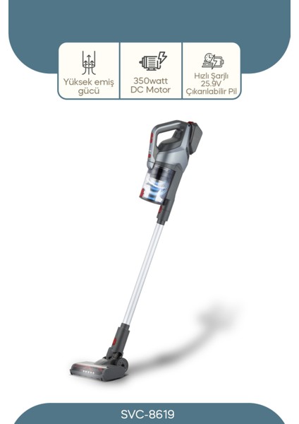 Dik Saplı Şarjlı Süpürge, Güçlü ve Hafif Temizlik Aracı