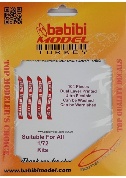 B3D-0001 1/72 Ölçek, Remove Flight Tags, 3 Boyutlu Dekal Çıkartma