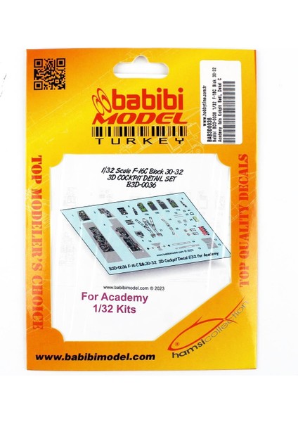 BD3-0036 1/32 Ölçek, F-16C Blok 30-32 Academy Için Kokpit Seti, Dekal Çıkartma
