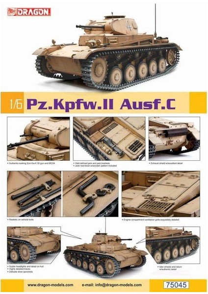 75045 1/6 Ölçek, Pz.kpfw.ıı Ausf. C Hafif Tankı Plastik Model Kiti modelleri