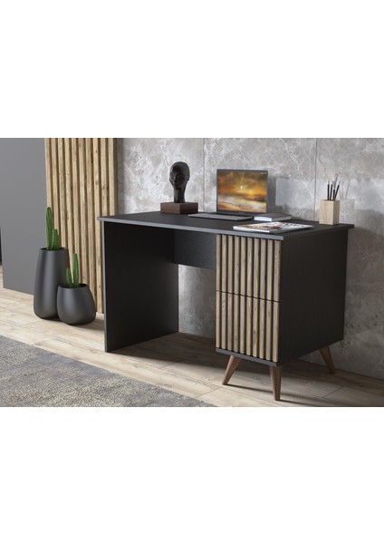 Nova Zebra Desen 2 Çekmeceli Premium Çalışma Masası - Wood Siyah / Atlantik Çam
