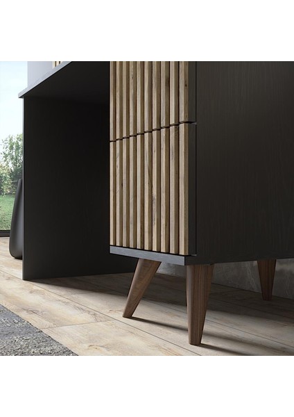 Nova Zebra Desen 2 Çekmeceli Premium Çalışma Masası - Wood Siyah / Atlantik Çam modelleri